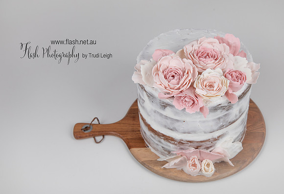 21st Naked Raw Buttercake with Peony Gum Paste flowers