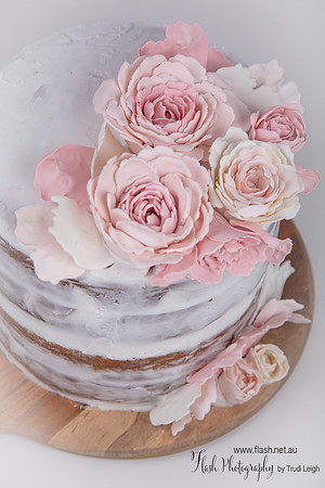 21st Naked Raw Buttercake with Peony Gum Paste flowers